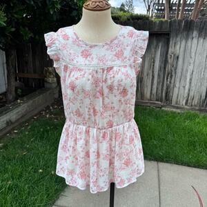 Parallel Skies Pink Floral Peasant Top Blouse Pullover Gathered Waist Size M